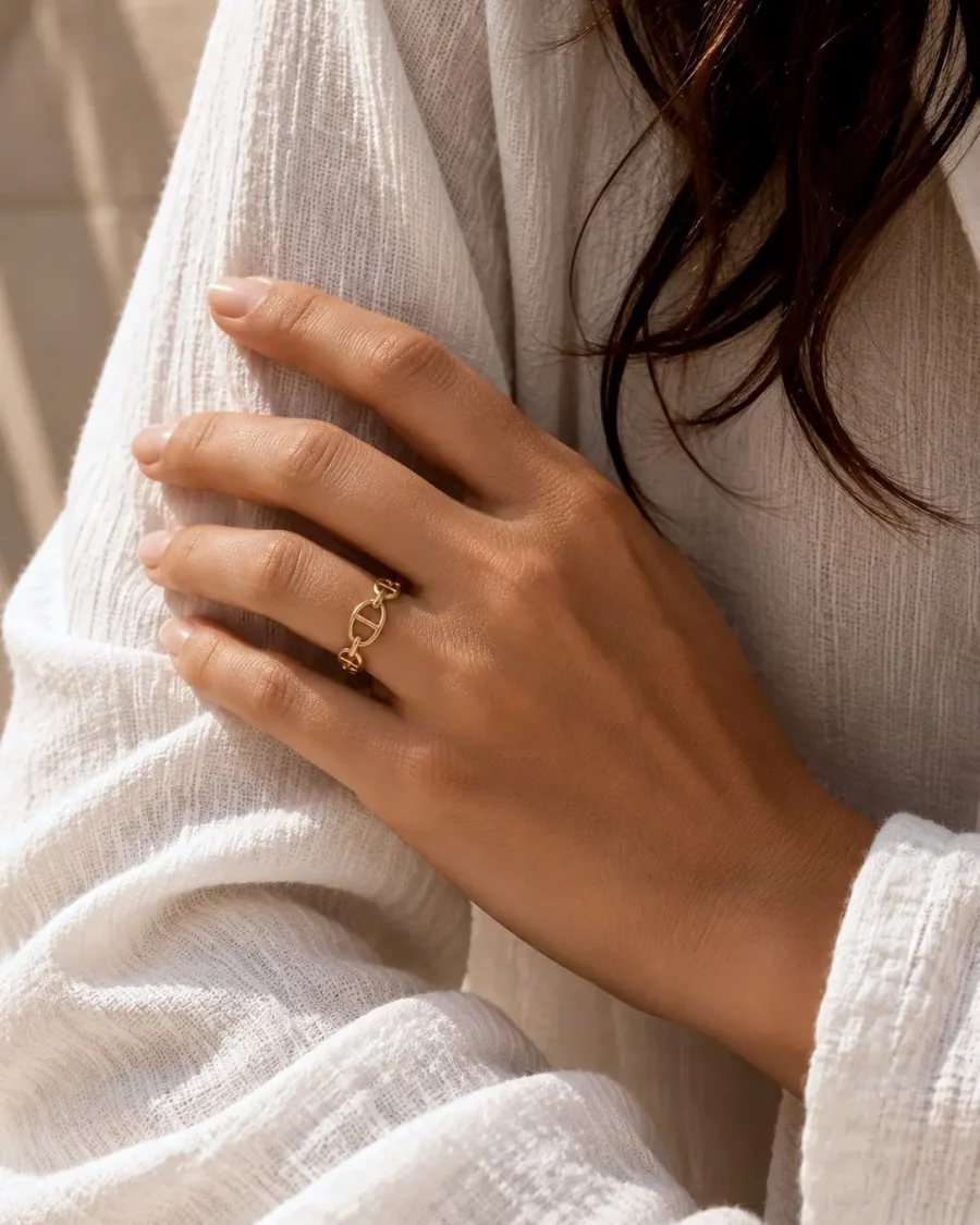 Bague maille marine doré ajustable en acier inoxydable