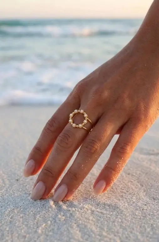 Bague avec perles blanche