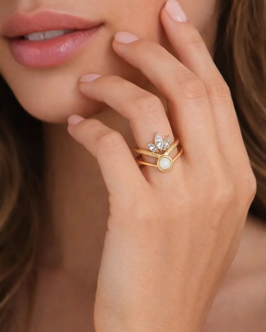 Bague couronne dorée ajustable en acier inoxydable