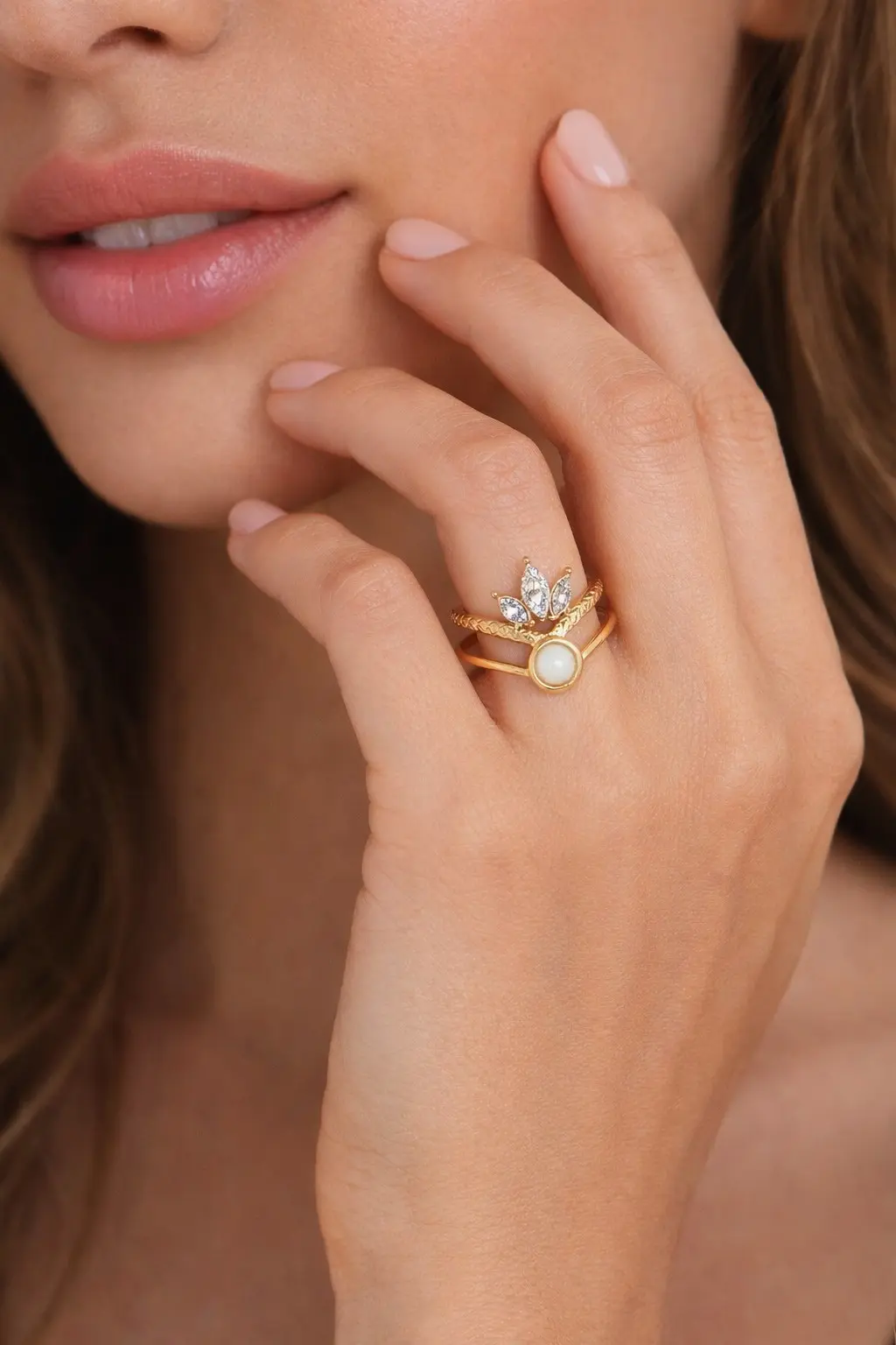 Bague couronne dorée ajustable en acier inoxydable