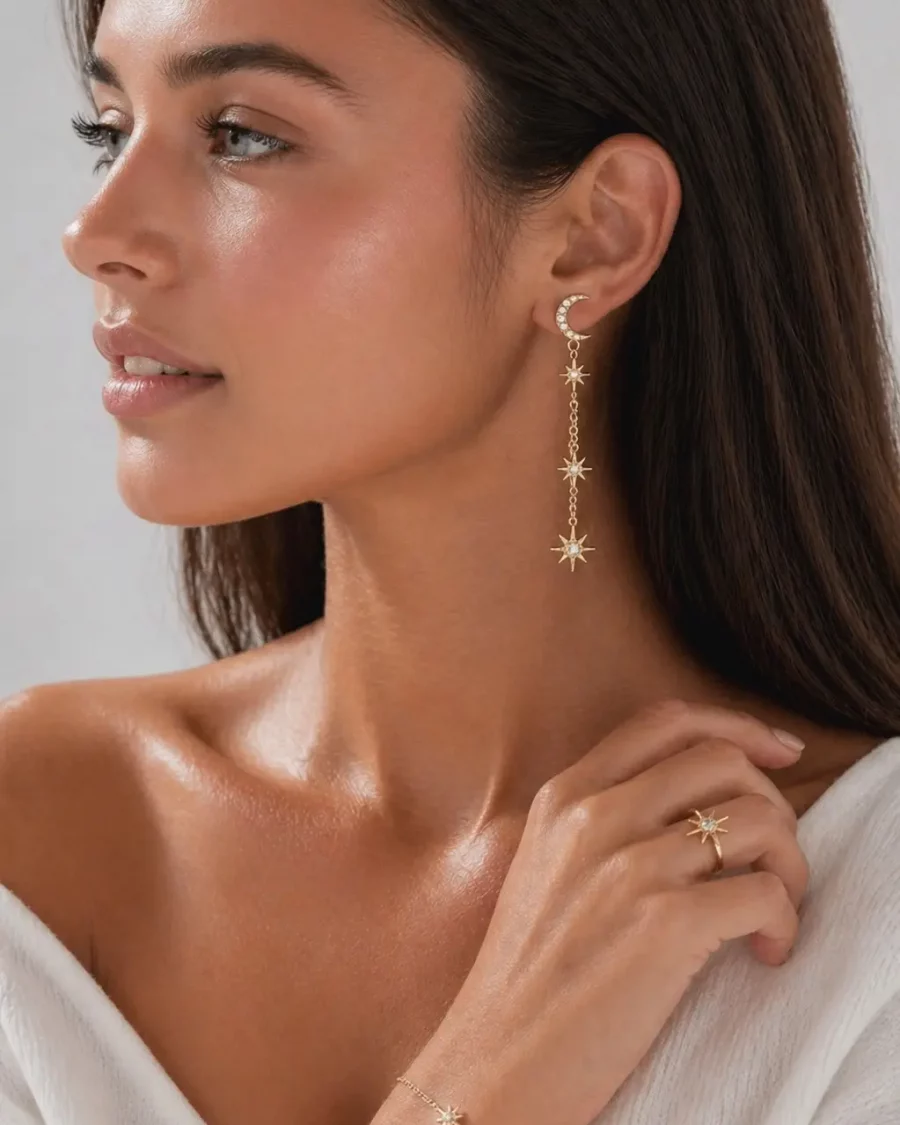 Boucles d’oreilles Lune doré acier inoxydable