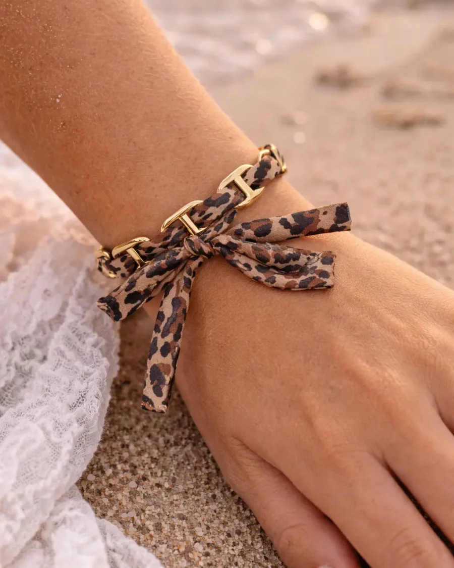 Jonc léopard ajustable, maille marine doré