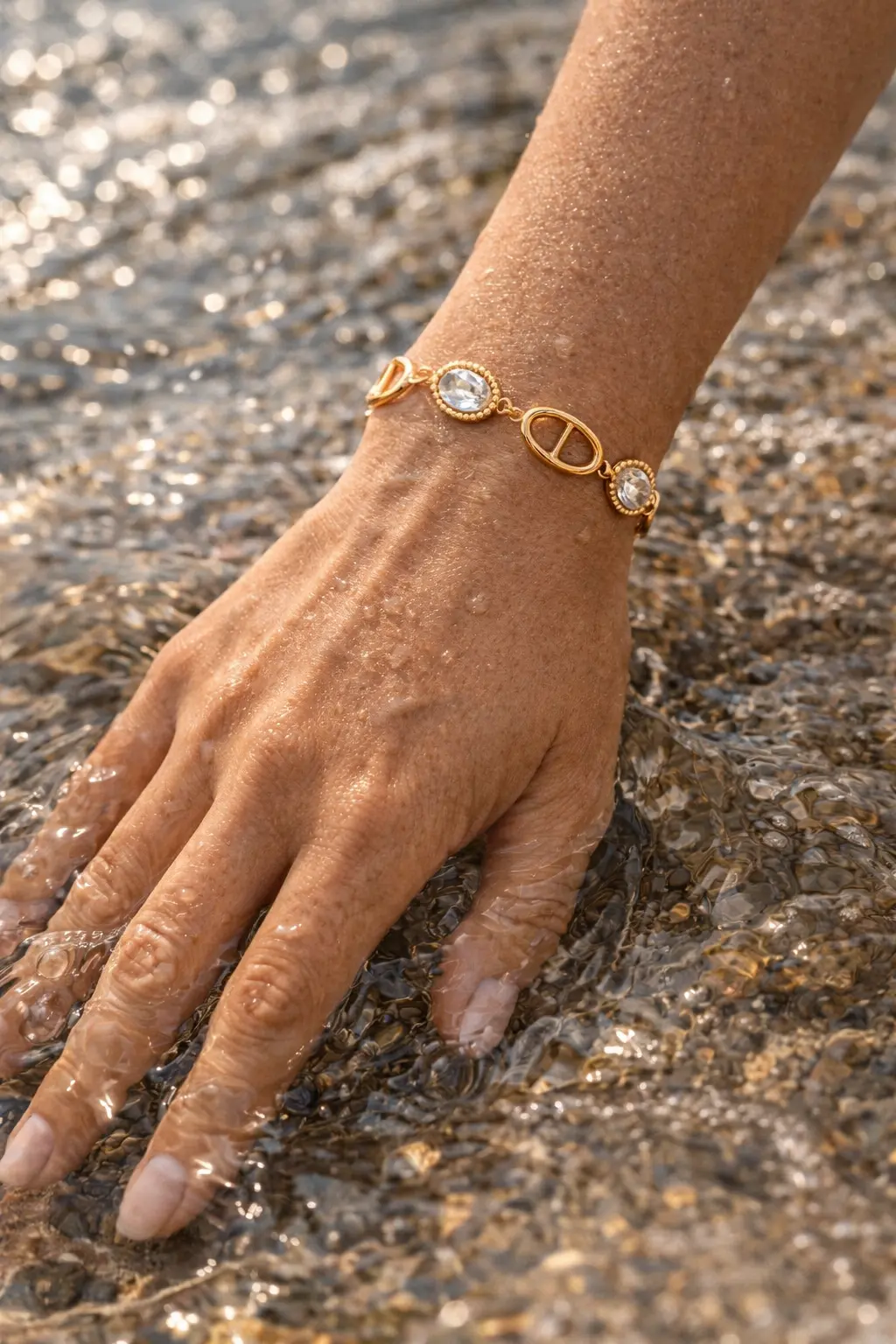 Bracelet maille marine strass dorée acier inoxydable