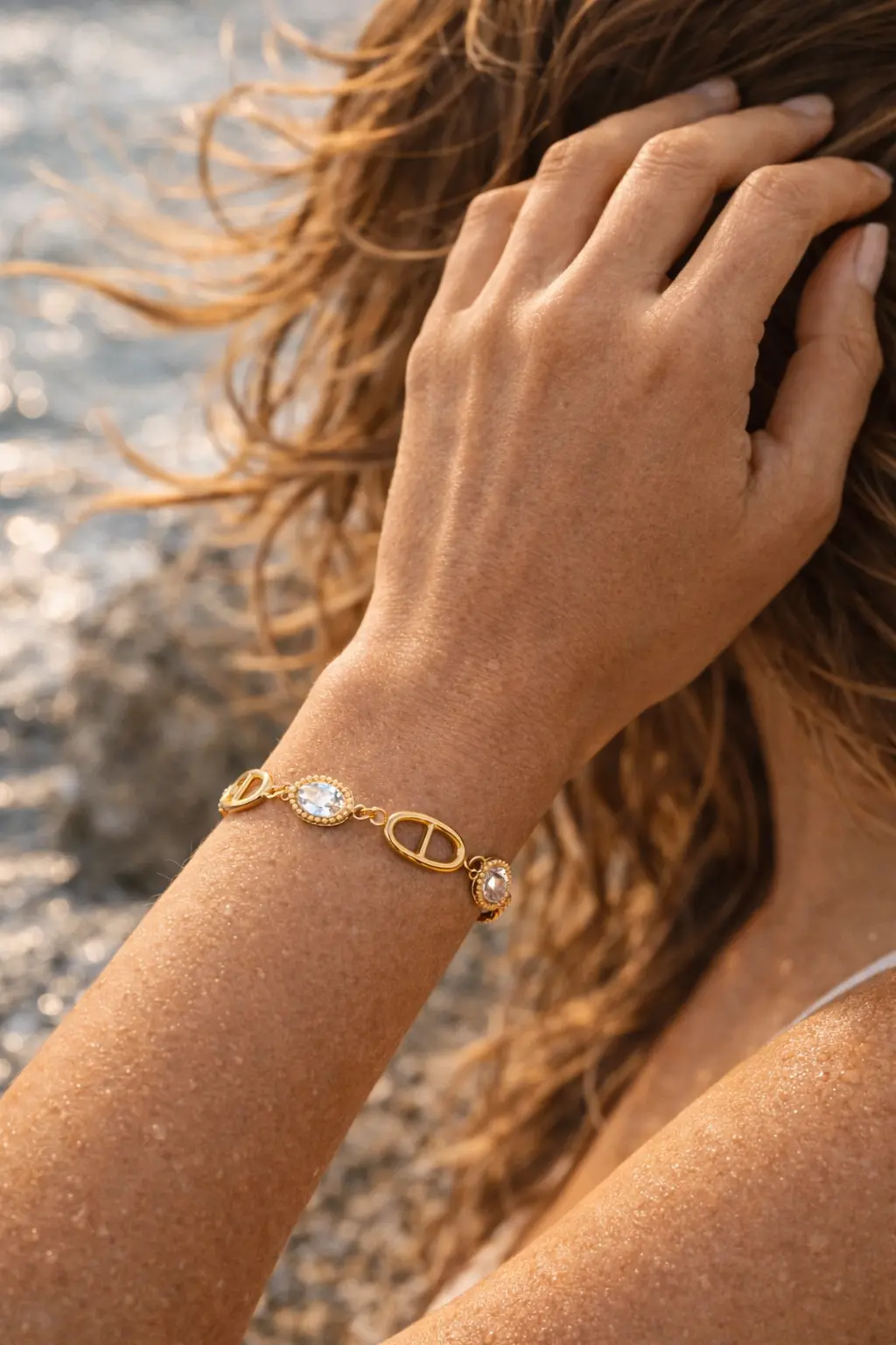 Bracelet maille marine strass dorée – Image 3