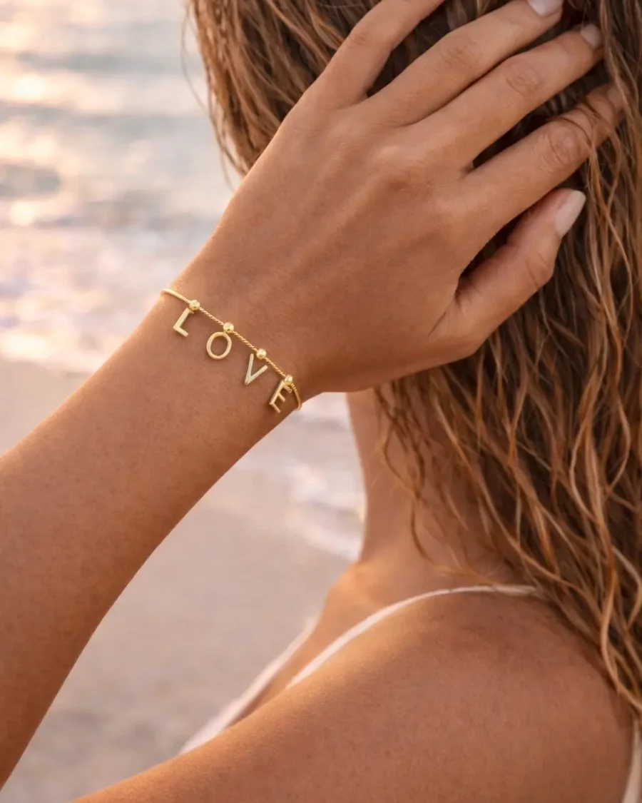 bracelet love en acier inoxydable doré pour femme