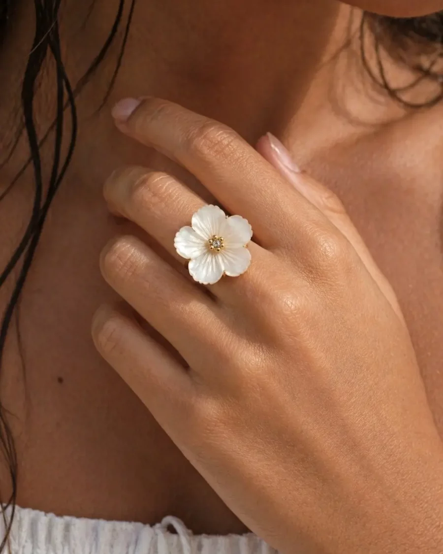 Bague ajustable fleur doré acier inoxydable