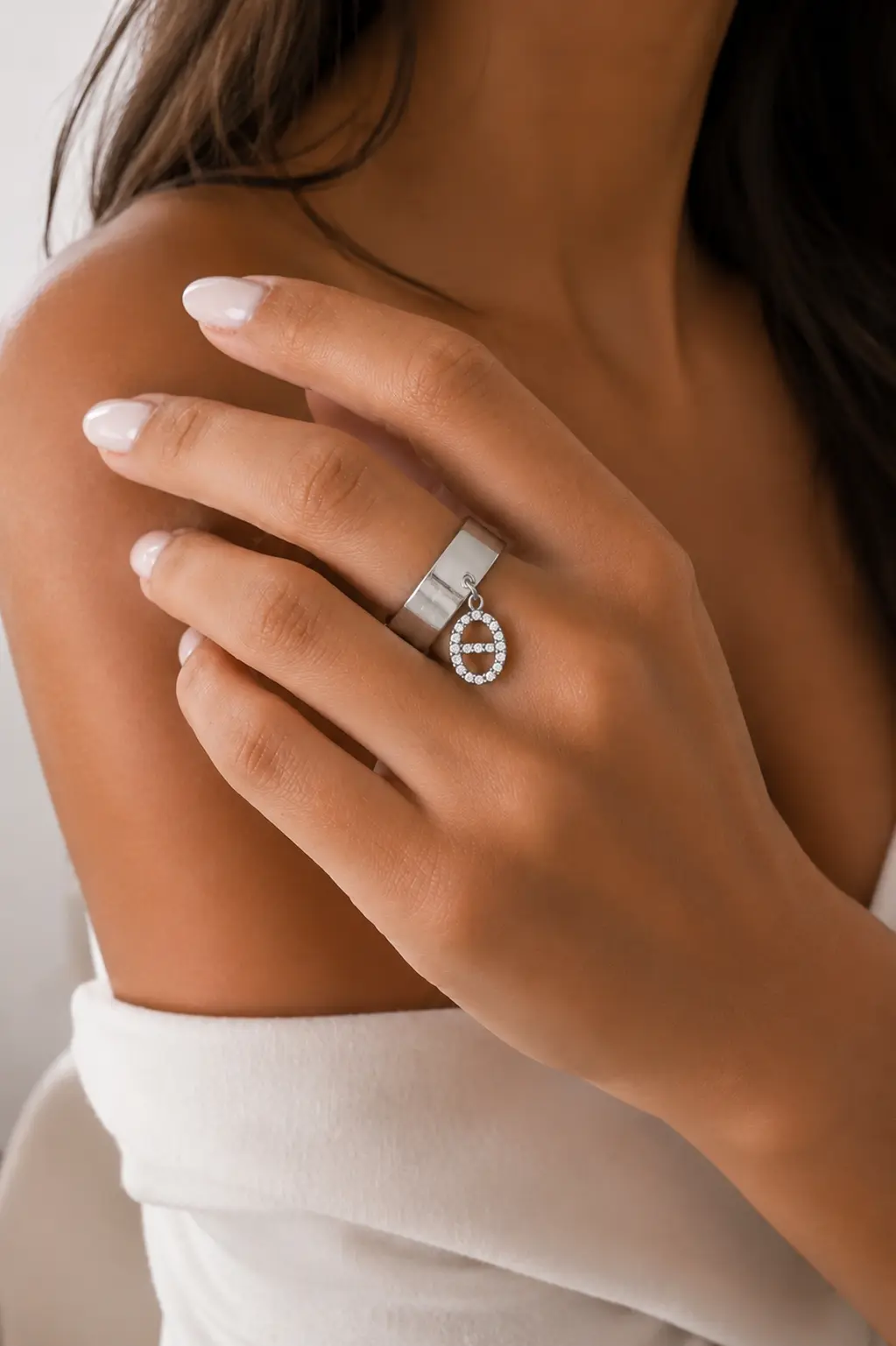 Bague breloque maille marine argenté acier inoxydable femme