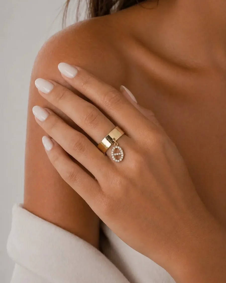 Bague breloque maille marine doré ajustable en acier inoxydable pour femme