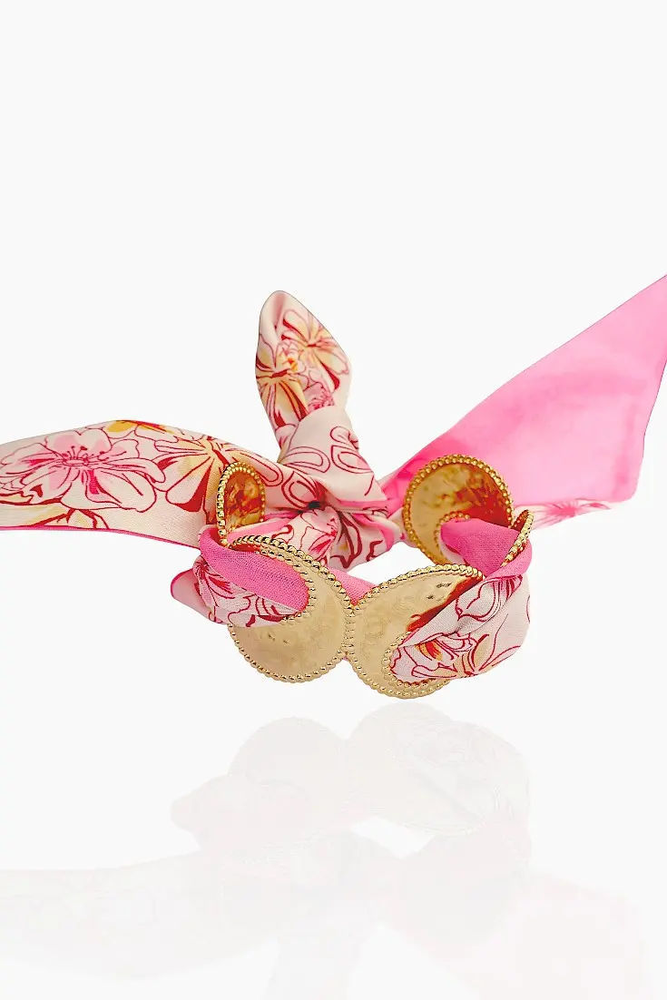 Bracelet tissu rose en acier inoxydable
