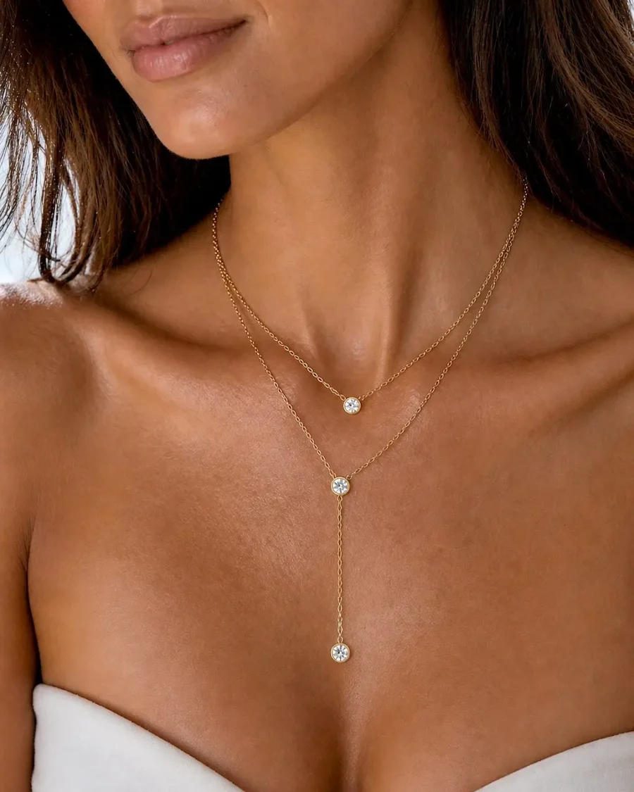 Collier y dore zircon en acier inoxydable pour femme