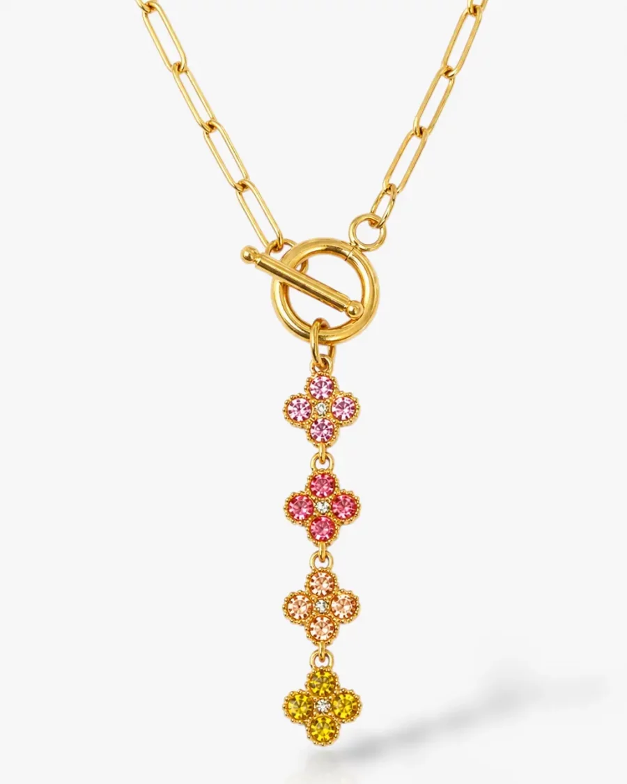 Collier fleur multicolore en acier inoxydable
