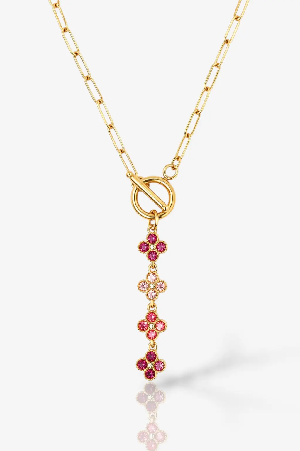 Collier fleur rose acier inoxydable doré