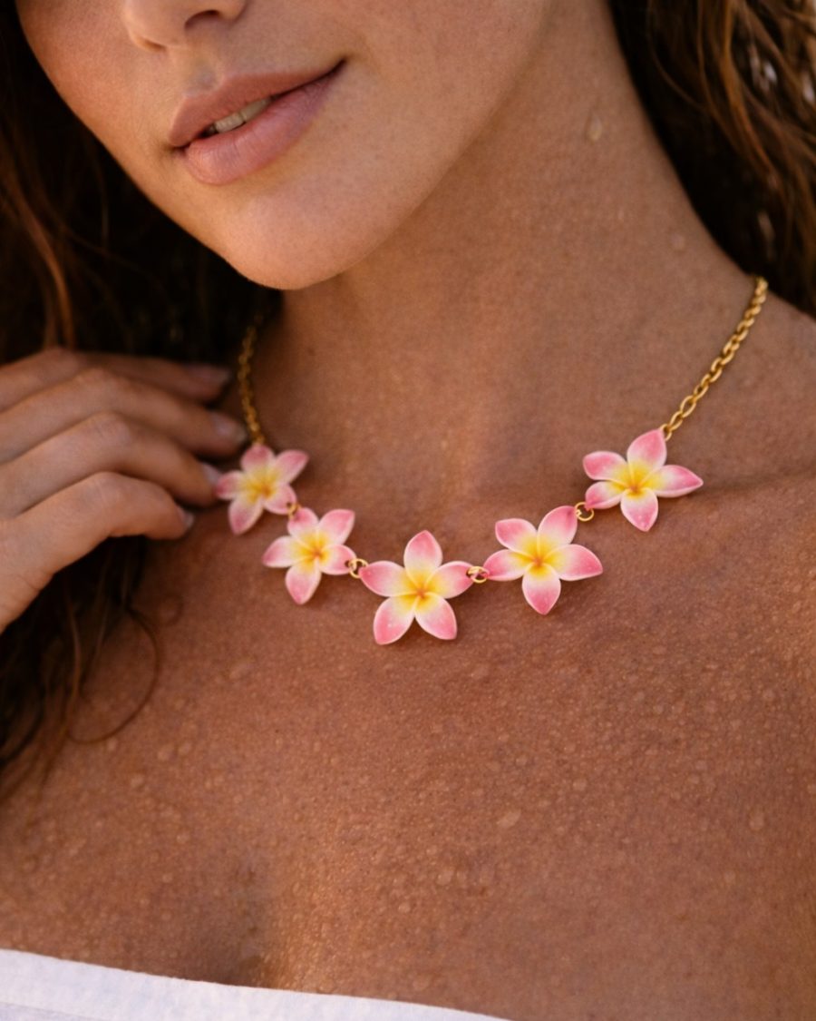collier fleur tropicale en acier inoxydable pour femme