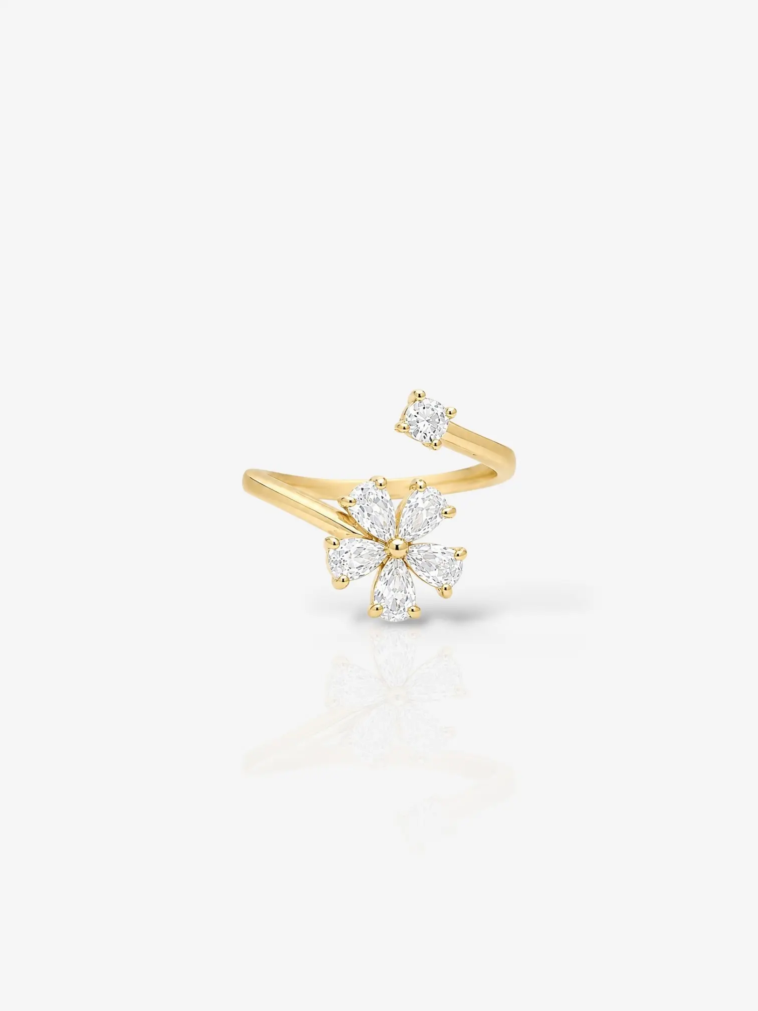Bague fleur zircon dorée ajustable en acier inoxydable pour femme