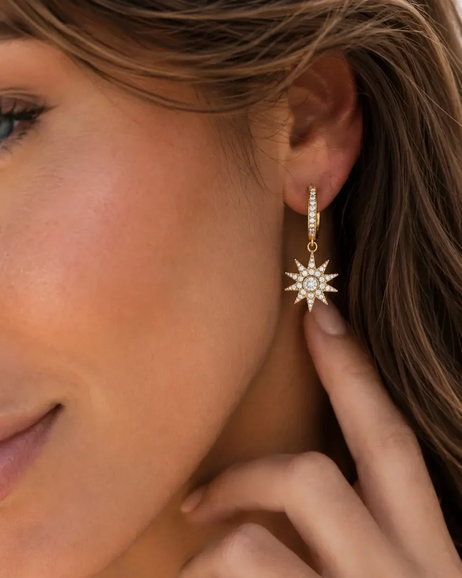 Boucles d’Oreilles Soleil Zircon Doré acier inoxydable et hypoallergénique