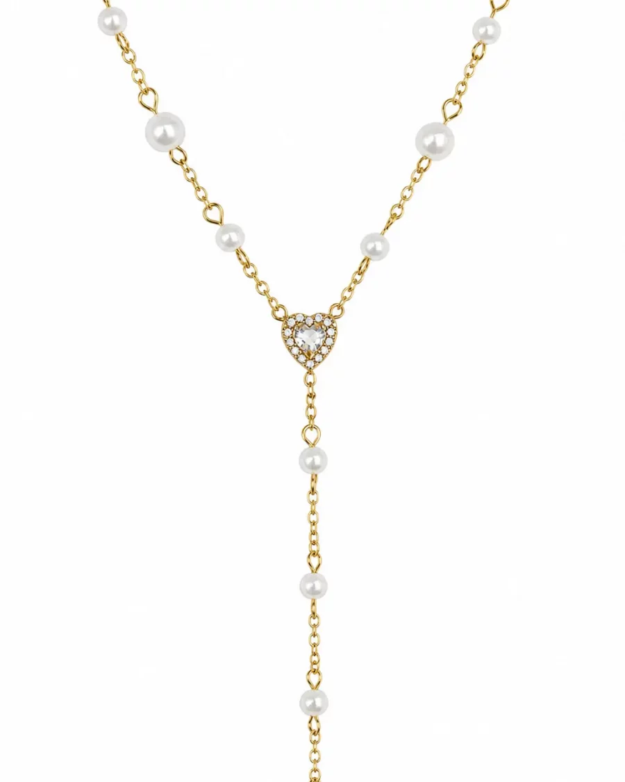 Collier Y Cœur Perle doré acier inoxydable