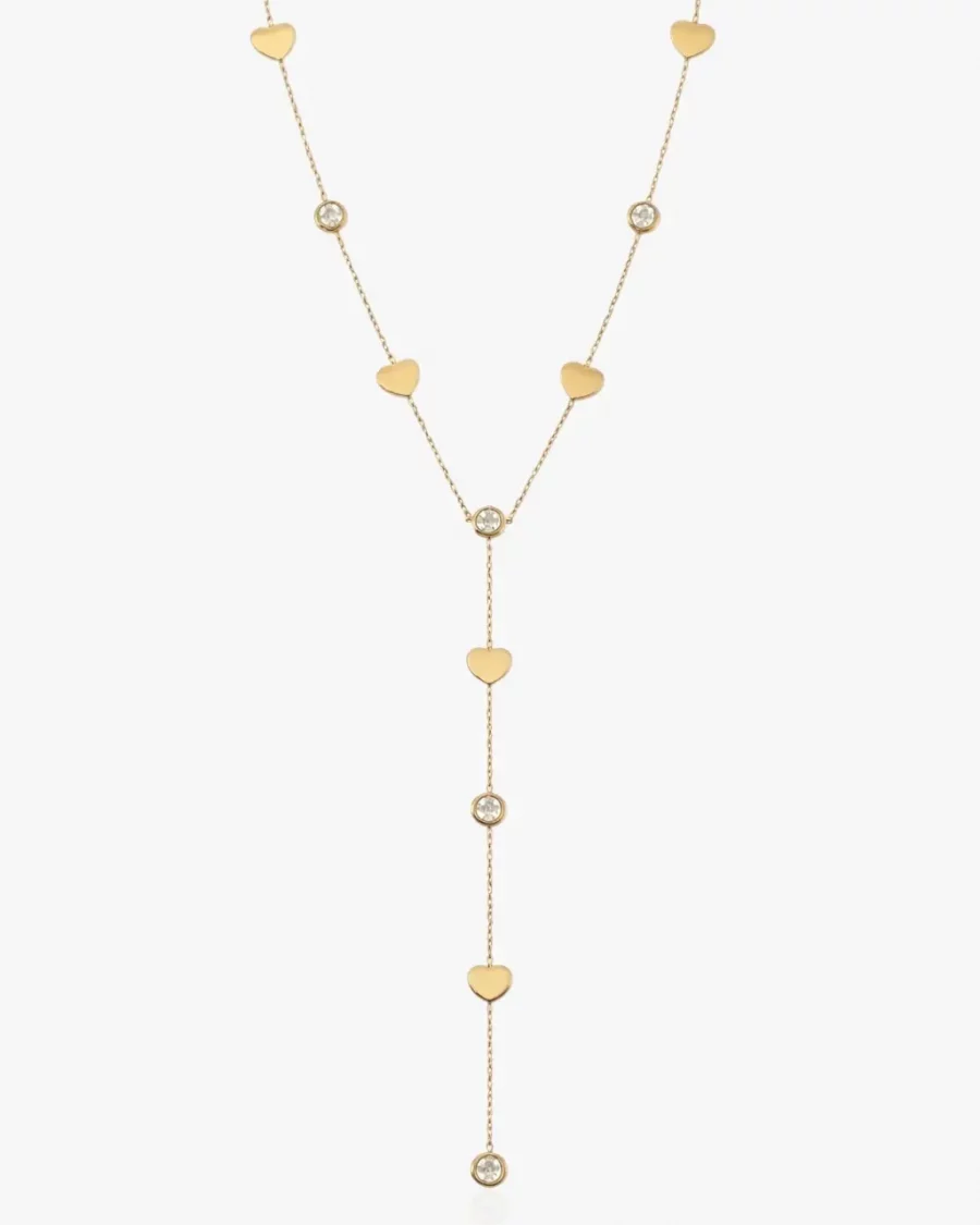 Collier Y cœur doré acier inoxydable