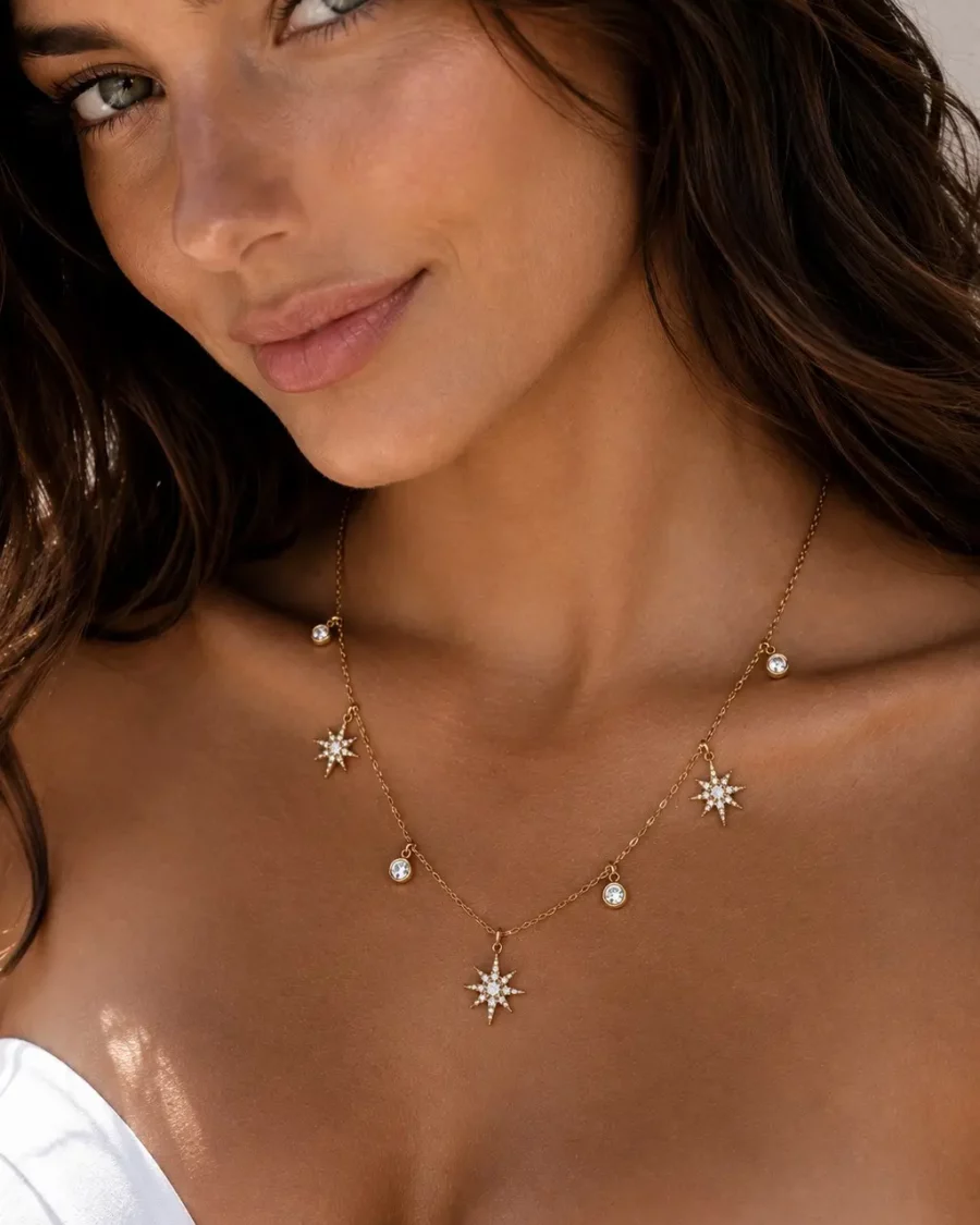 Collier étoiles en acier inoxydable doré