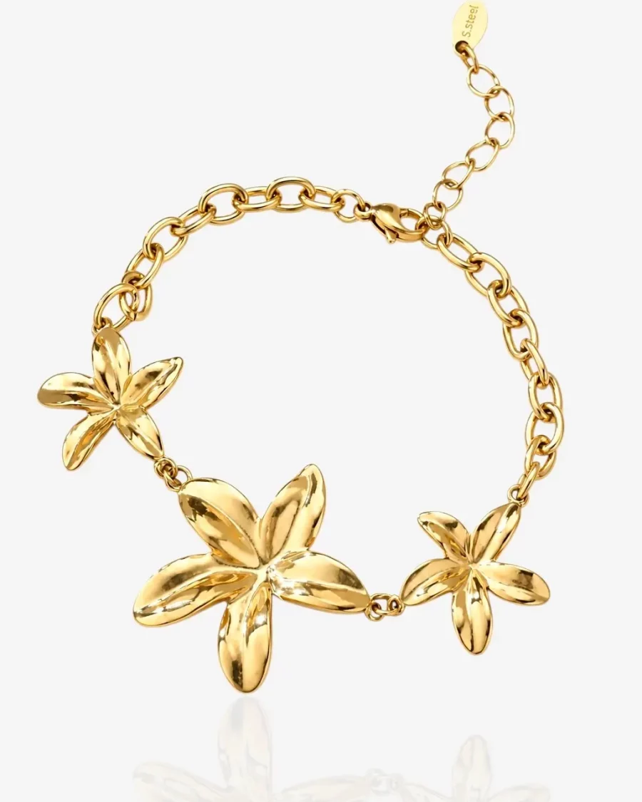 Bracelet fleur doré acier inoxydable pour femme