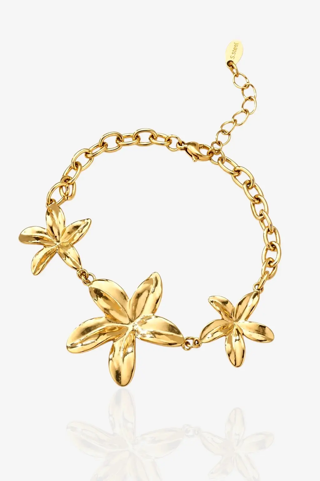 Bracelet fleur doré acier inoxydable pour femme
