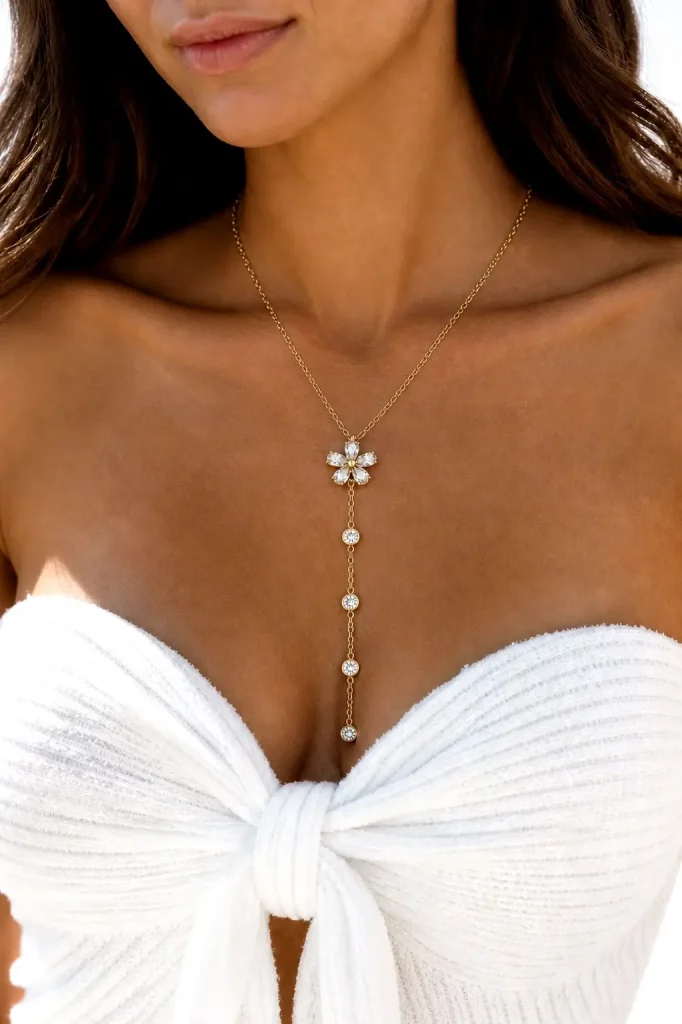 collier fleur zircon dore en acier inoxydable pour femme