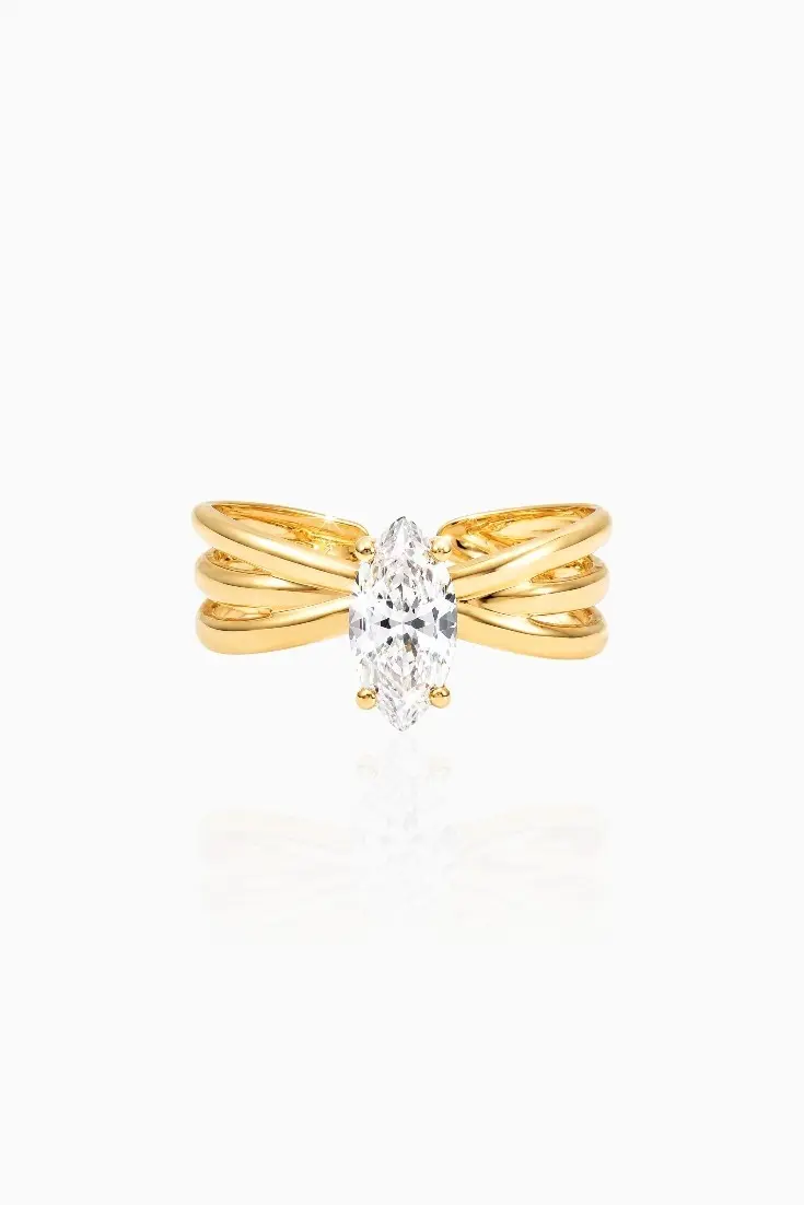 Bague Solitaire Marquise en Acier Inoxydable Dorée pour femme