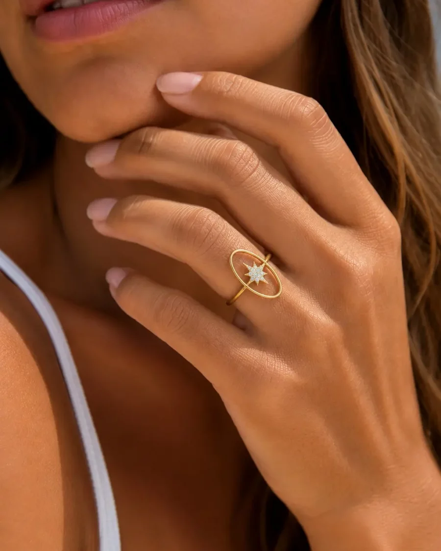 Bague étoile strass acier inoxydable dorée ajustable