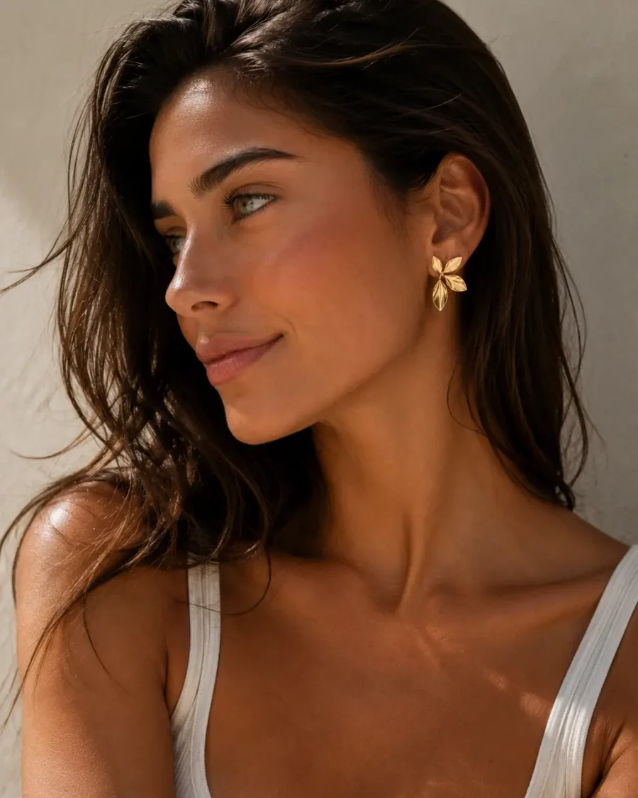 Boucles d’oreilles feuille acier inoxydable dorée femme