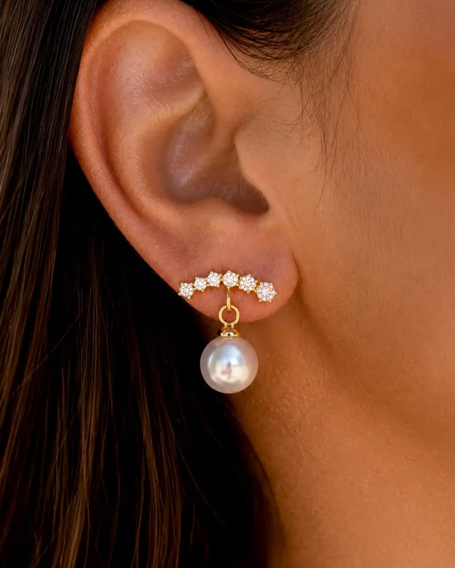 Boucles d'oreilles perle blanche acier inoxydable doré