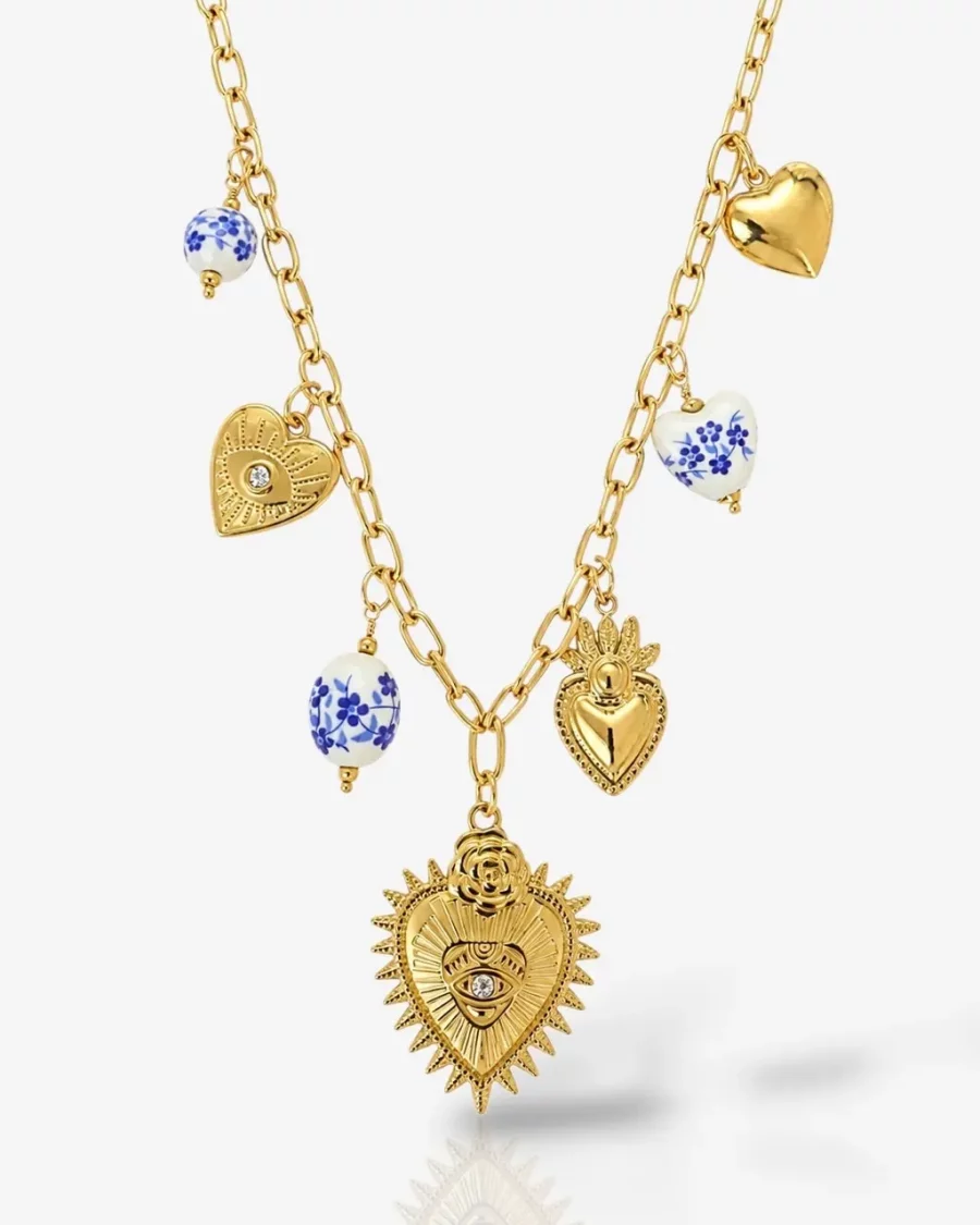 Collier cœur doré en acier inoxydable femme