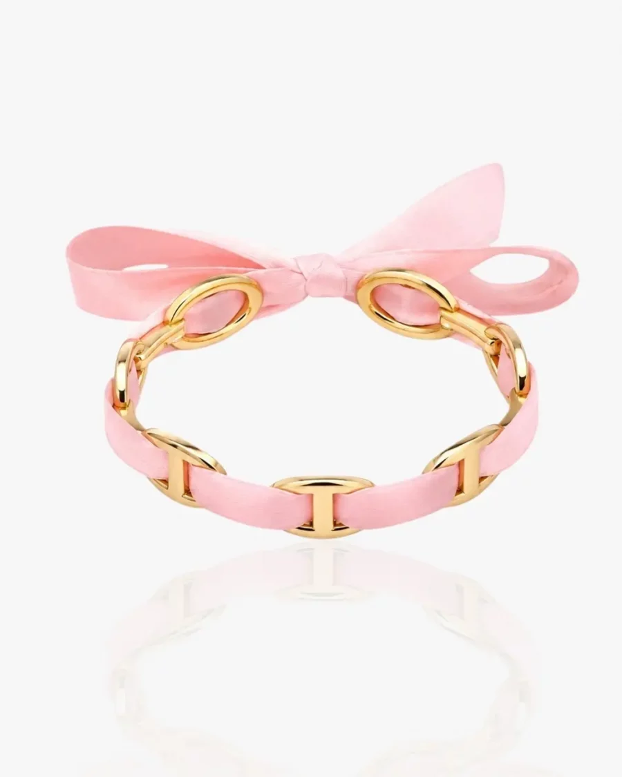 Jonc maille marine tissu rose en acier inoxydable